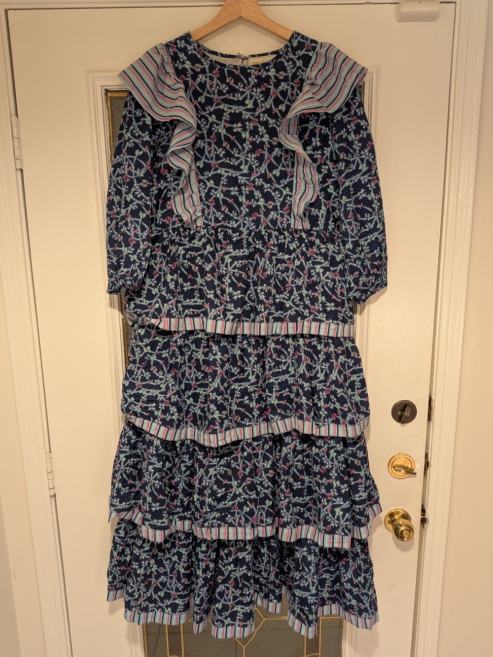 Simply Southern Navy Floral Tiered Ruffle Dress with Pink & Light Blue Accents